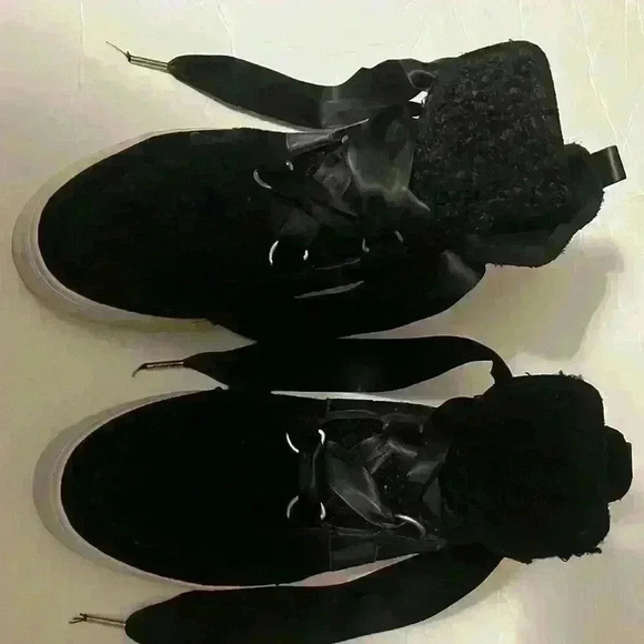 Shoes - J/Slides black faux fur, size 10